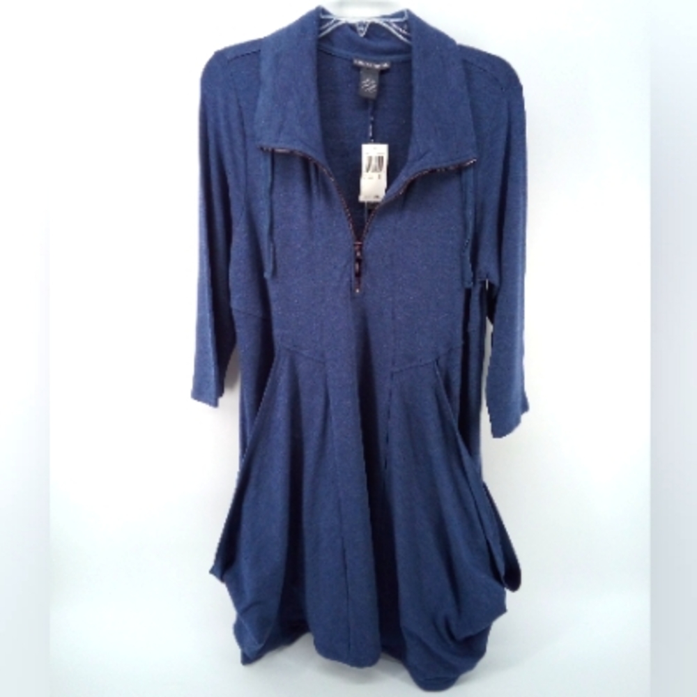 NWT $69 Chelsea & Theodore Blue Viscose Spandex Large Pockets Dress L